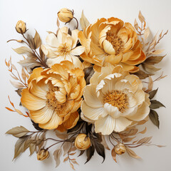 Elegant floral arrangement with golden peonies
