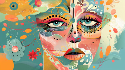 Whimsical vector face with playful elements and imaginative features, invoking a sense of wonder and whimsy.