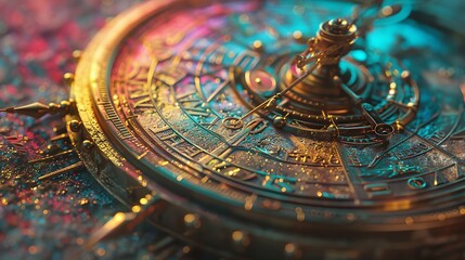 Fototapeta na wymiar modern sci fi astrolabe on colored background
