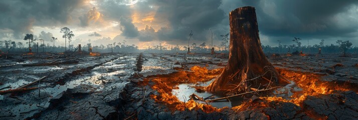 Witness the heartbreaking effects of deforestation in one powerful image. - obrazy, fototapety, plakaty
