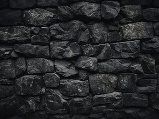 Black smears disrupt the backdrop of the rough stone wall - obrazy, fototapety, plakaty