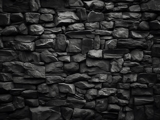 Abstract black and white design with textured black stone wall