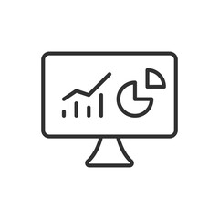 Graphs and charts on screen, linear icon, analytics. Line with editable stroke
