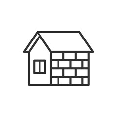A house made of bricks, linear icon. Brick wall. Line with editable stroke
