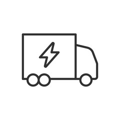 Electric trucks, linear icon. Electric transport. Truck for transporting goods on electric traction. Line with editable stroke