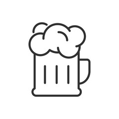 Beer glass with foam, linear icon. Line with editable stroke