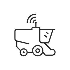 Remote controlled combine, linear icon. Smart farming. Autopilot. Line with editable stroke