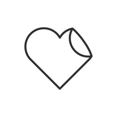A heart with a curved edge, linear icon. Sticker, paper. Line with editable stroke