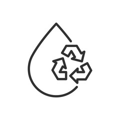 Recycled water, linear icon. The drop and the recycling sign. Line with editable stroke