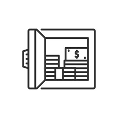 A safe with money, linear icon. Line with editable stroke