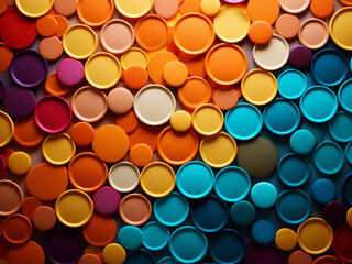 Background comprises circles of varying sizes and shades of the same color