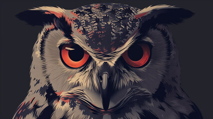 Serene vector face of a wise owl with piercing eyes and a calm demeanor.
