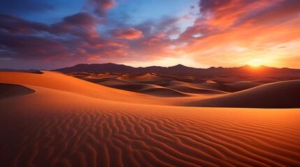 Sand dunes at sunset in the Sahara desert, Morocco, Africa