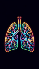 Neon glow human lungs illustration, ideal for medical, educational, and artistic use, highlighting respiratory health.