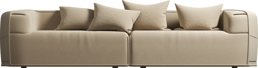 Front view of modern upholstered sand sofa