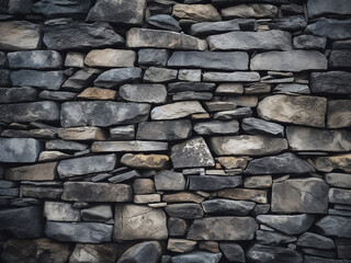 Detailed close-up of a textured stone wall, weathered and dry