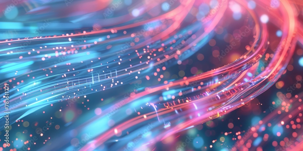 Poster Data in Motion: Glowing Fiber Optic Cables Twisting Through Cyberspace, Signifying High-Speed Information Transfer, Generative AI