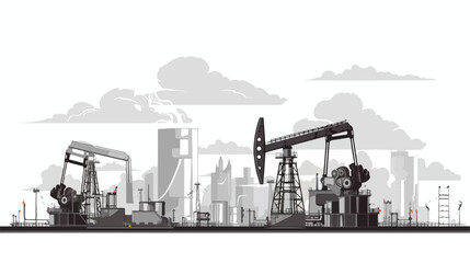 Oil pump silhouette 2d flat cartoon vactor illustra