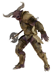 3D rendered minotaur knight isolated on transparent background