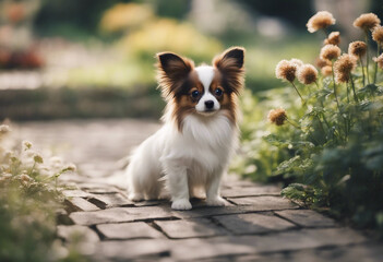 Obraz premium Cute papillon puppy in the garden