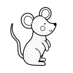 Cute mouse in black and white. Mice character in outline for kids design or coloring page. Vector illustration - 781614119