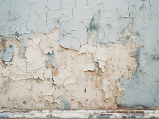Peeling paint on the weathered walls of an ancient building