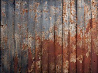 Textured roof of weathered metal sheets, rusty and old