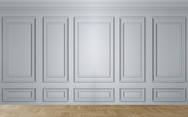 CLASSIC EMPTY ROOM - MODERN CLASSIC WHITE WALL BACKGROUND WALL PANELS WALL MOCKUP COPY SPACE 3D RENDERING - CLASSIC INTERIOR DESIGN