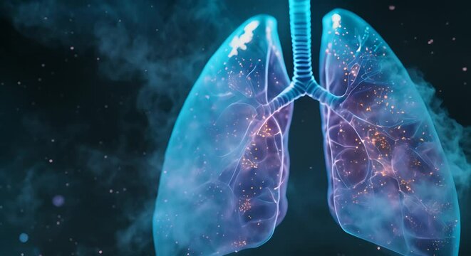 3D mockup of lung function within human body, Close-up view of both lungs working together