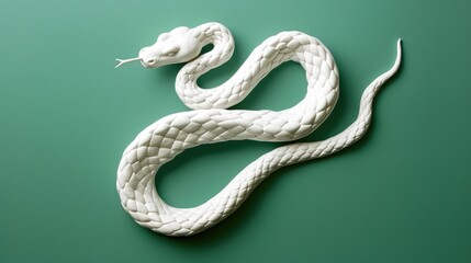 A white snake is slithering against a green background