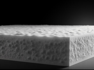 Polyurethane insulation foam contrasts against polystyrene foam on a concrete wall background