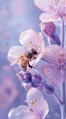 A bee is standing on a beautiful purple flower.