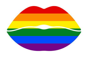 Obraz premium LGBT kiss symbol pride flag, rainbow flag colors element, Pride Month lips sticker