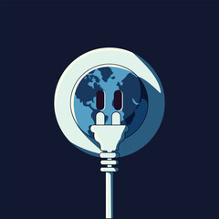 Planet Earth in the shape of an electrical outlet in flat style. Vector illustration