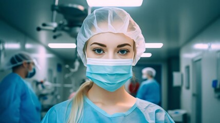 Portrait of a young female surgeon at work in operating room.