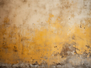 Textured surface of an old wall covered in yellow stucco