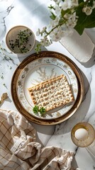 Jewish holiday Passover concept with matzah