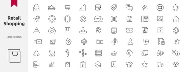 E-commerce, shopping retail web icon set. UI line icons collection vector. Thin outline icons pack
