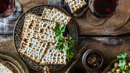 Jewish holiday Passover concept with matzah - obrazy, fototapety, plakaty