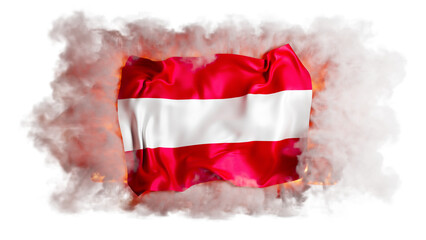 Striking Austrian Flag Emerging from a Swirl of Smoke on a Dark Background