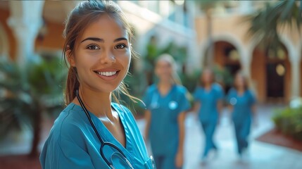 Portrait of a smiling nurse with stethoscope in the hospital