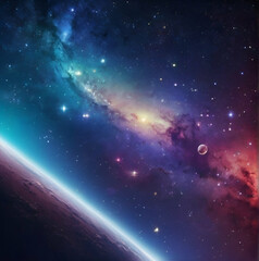 Obraz premium A view of the galaxy, with shooting stars, cosmos and different planets, colors and nebulas