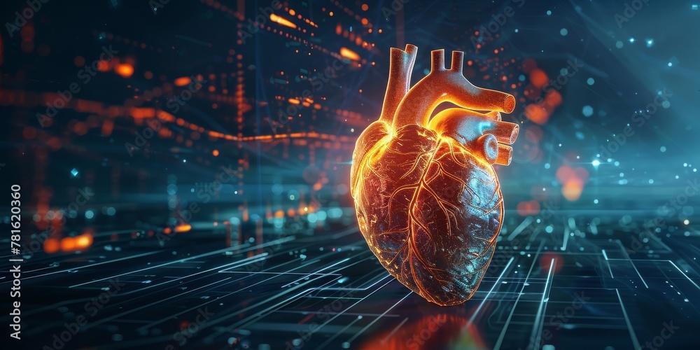 Poster A Digitalized Heart in a Network of Cyber Connections, Symbolizing the Intersection of Technology and Cardiology, Generative AI