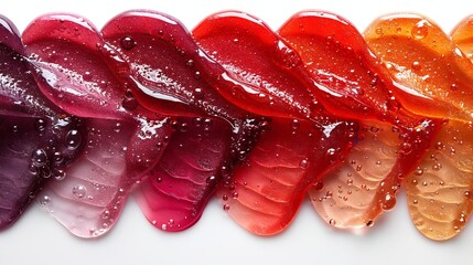 A sample of different lip glosses isolated on white with a smudged finish. - obrazy, fototapety, plakaty