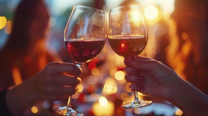 Smiling Couple Holding Up Wine Glasses