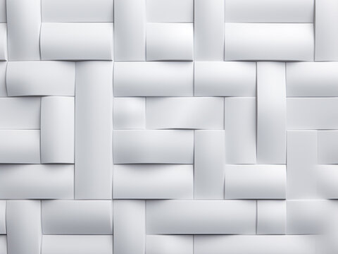 Illustration presents 3D depiction of white and grey pattern with flat shapes resembling weaving