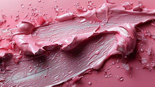 Lip gloss texture. Smudged pink lip gloss