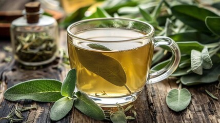 A cup of tea with sage leaves
