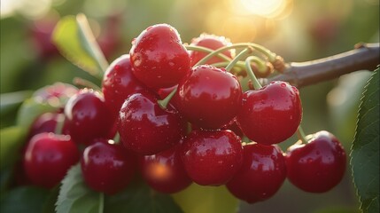 Cherries Hanging From Tree in Rain