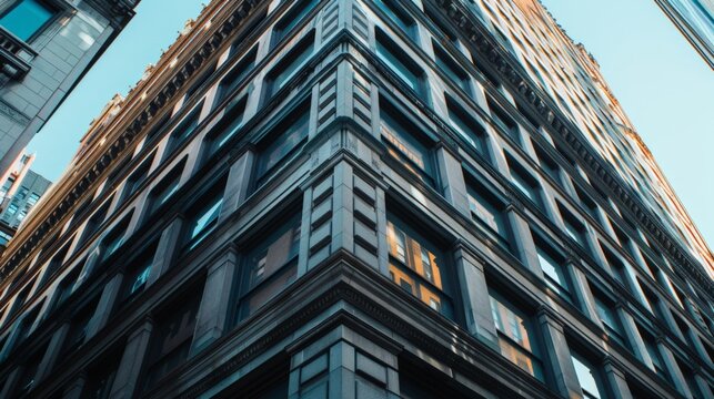 Tall building with numerous windows in a city